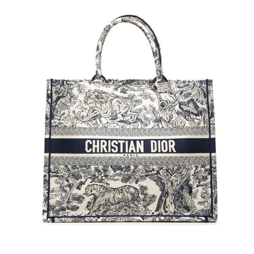 Christian Dior Toile de Jeu Isovage Book Tote Large Bag White Navy 604073