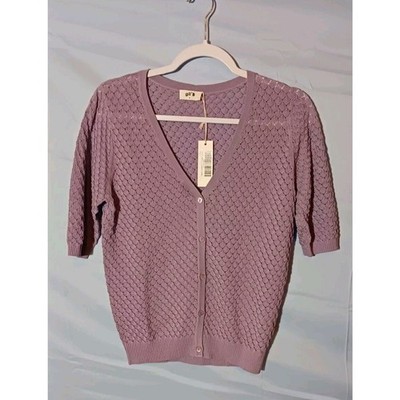 Gil'B Women's Small Knitted V Neck Lace Cardigan 100% Cotton Lavender NWT