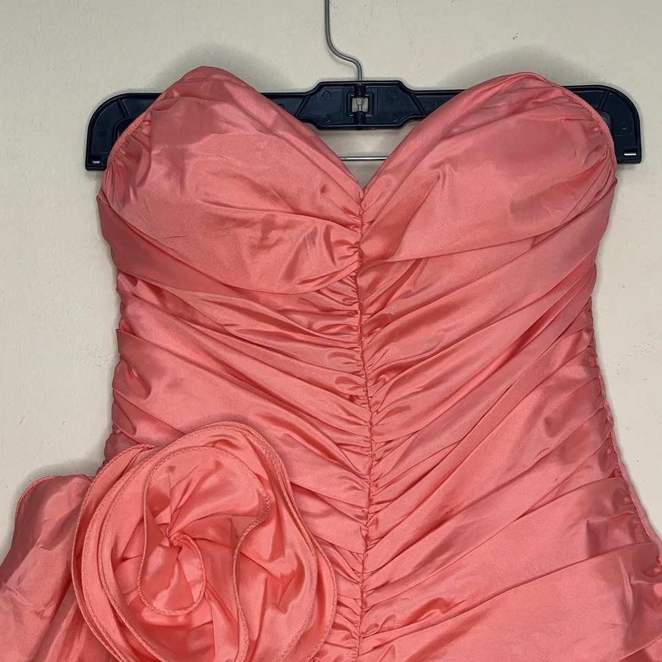 VTG 80s Prom Dress Satin Zum Zum Vintage 9/10 Modern 4/6 Peach Pink Orange - Image 2 of 4