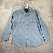 Carhartt Shirt men's Large Button Down Loose Fit Chambray Midweight Blue Pockets