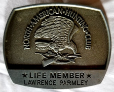 North American Hunting Club Life Member Belt Buckle Lawrence Parmley Eagle Rifle