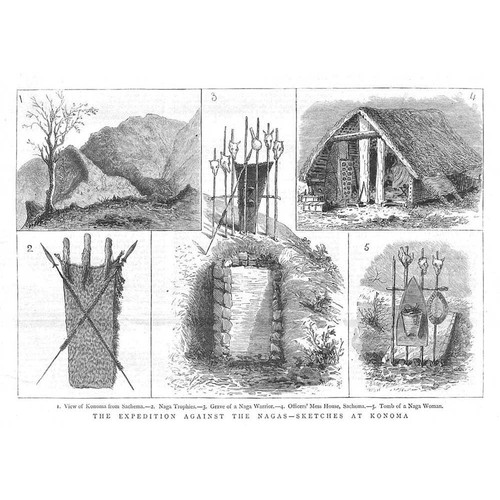 NAGA HILLS EXPEDITION Scenes at Konoma - Antique Print 1880