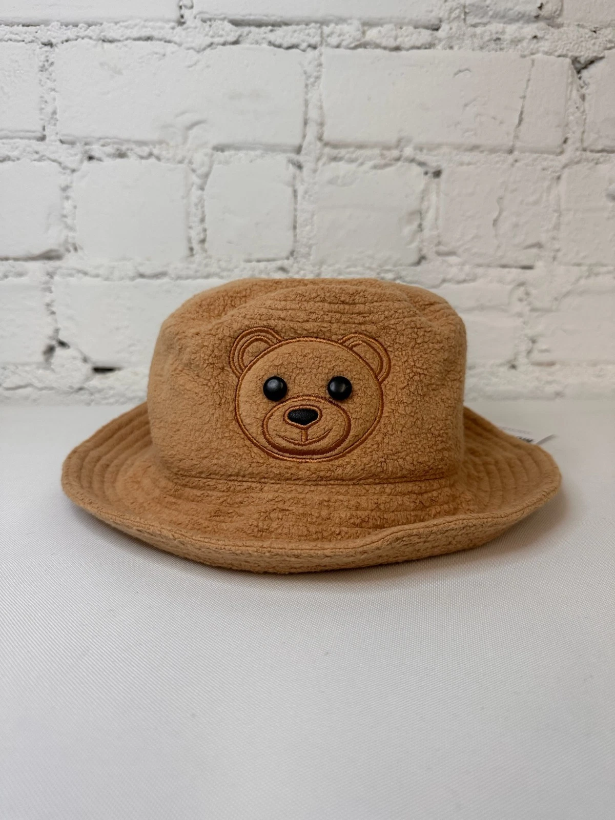 AW23 MOSCHINO Couture Jeremy Scott Brown Round Teddy Bear Bucket Hat Viscose