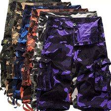 New Mens Cotton Cargo Shorts Flat Front Pockets Washed Lounge - 29-42