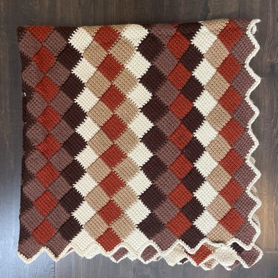 Vintage Crochet Afghan Colorful Squares Blanket Throw 46 x 42 