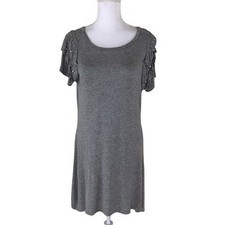 Alya Francesca's Grey Short Sleeve T-Shirt Dress Pearl Ruffle Detail Size Small