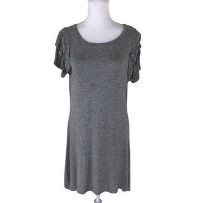 Alya Francesca's Grey Short Sleeve T-Shirt Dress Pearl Ruffle Detail Size Small