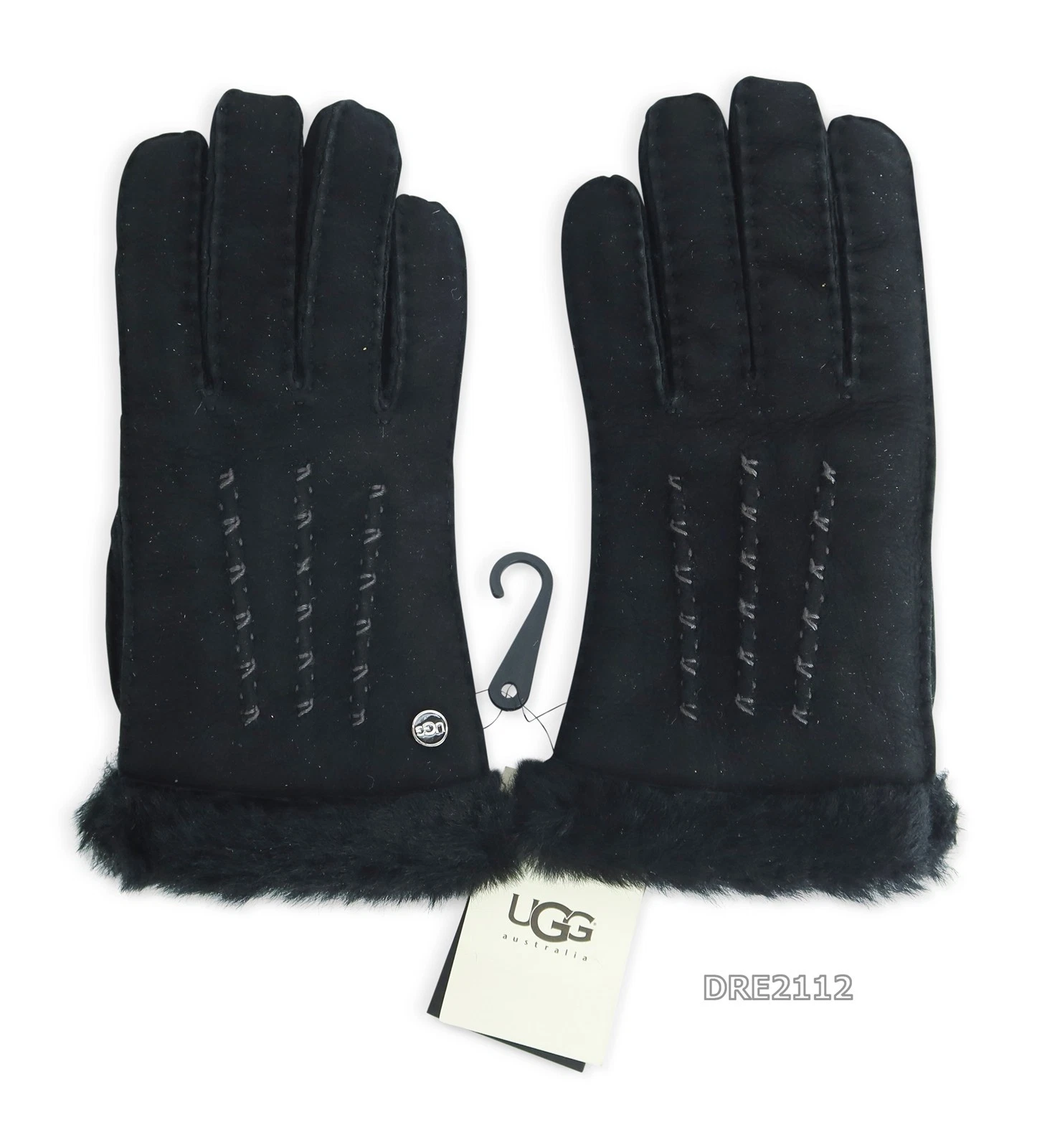 UGG Adelaide Glove Black Suede Fur Gloves Womens Size Medium M *NWT*