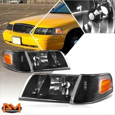 For 98-11 Ford Crown Victoria Factory Style Headlights Lamp Amber Corner Black