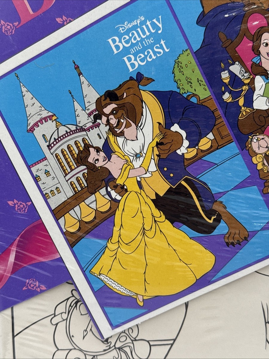 Vintage 1991 Disney Beauty & the Beast 2 Posters & 6 Pen Set Rose