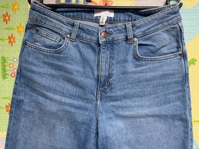 H&M Damen Bootcut Jeans Blau Five-Pocket Größe 34 mittlere Waschung 80cm