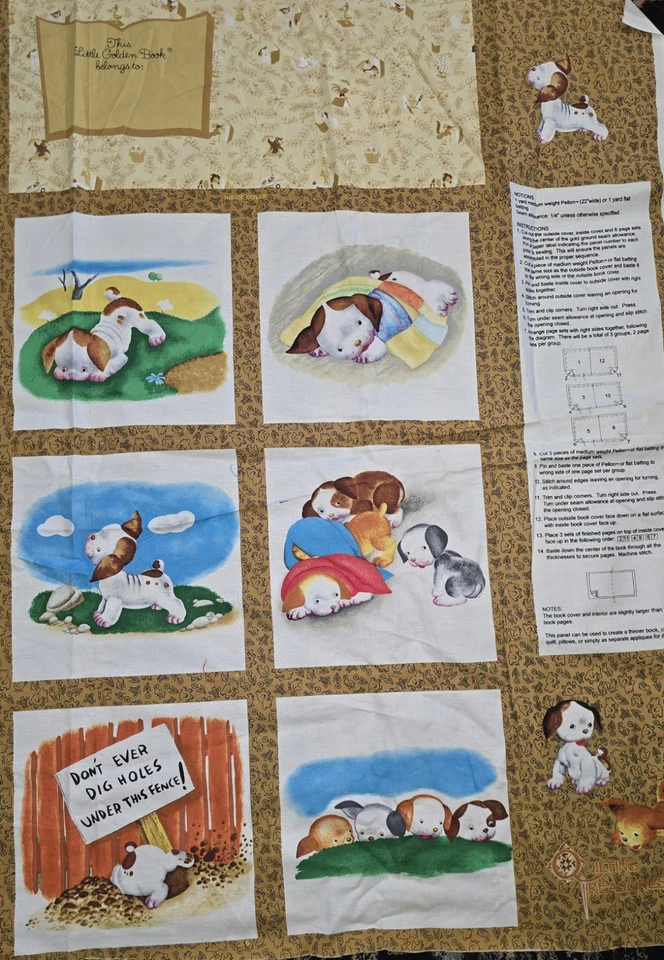 Tela Little Golden Book The Poky Little Puppy Panel Algodón Edredón Corte y Coser De Colección Foto 3 de 4