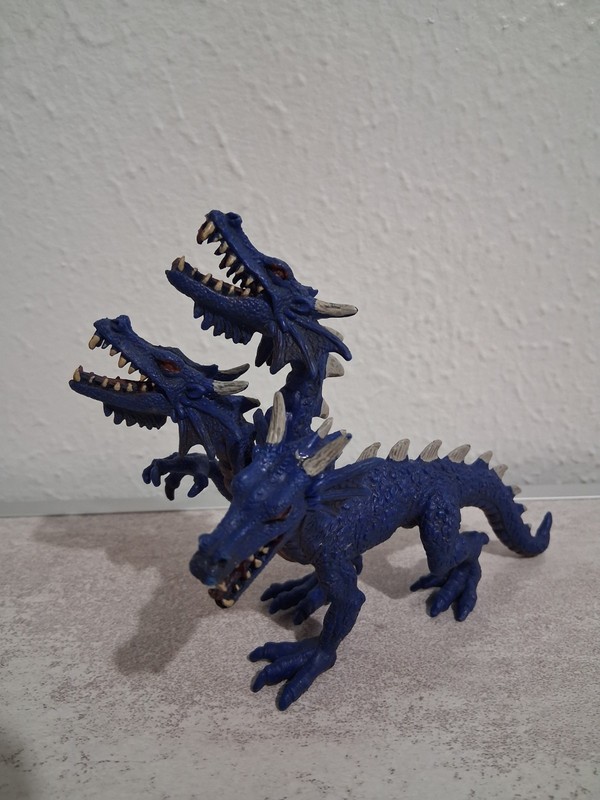 Vintage 3 Headed Blue Dragon 6" Long Figure 2243-P6