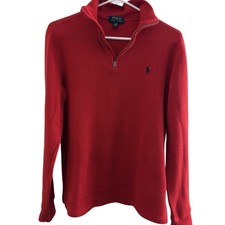 Polo Ralph Lauren Red 1/4 Zip Mock Neck Pullover Knit Sweater Logo XL Youth DD19