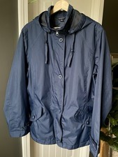 Lands  End Youth XL 18 Navy Blue Rain Jacket Coat Removable Hood Zip Button