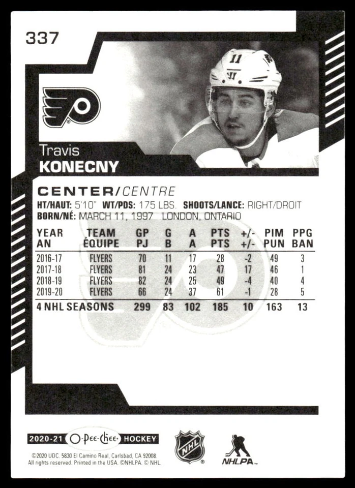 2020-21 O-Pee-Chee #337 Travis Konecny Philadelphia Flyers Hockey Card - Image 2 of 2