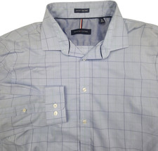 Tommy Hilfiger Men's Slim Fit Non Iron Dress Shirt Blue Green Check 16.5 32-33