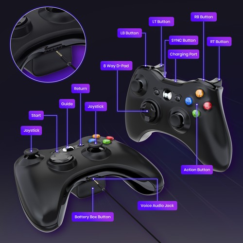 For PC Xbox 360 Console Joystick 2.4GXbox 360 Controller Wired Remote Gamepad - Bild 44 von 54