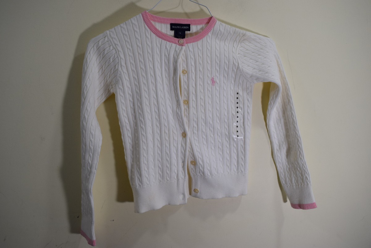 POLO Ralph Lauren GIRLS S 6 Cotton Cardigan Cable Knit White