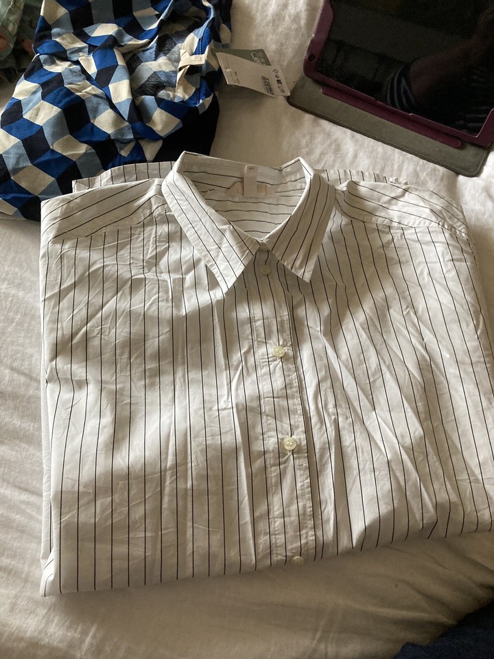 H&M Womens Cotton Black And White Stripe Shirt In Great Condition (xl