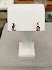 NEW 14Kt Yellow Gold Amethyst Teardrop Shape Drop Earrings STULLER Inc.USA