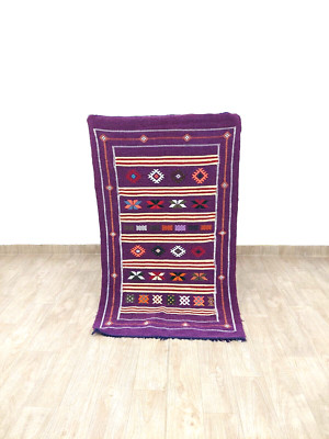 3x5 Moroccan Handmade Wool Area Rug Purple Tribal Berber Azilal Geometric Runner