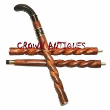Vintage Victorian Wooden antique Brass Designer Head Handle Walking Stick Cane