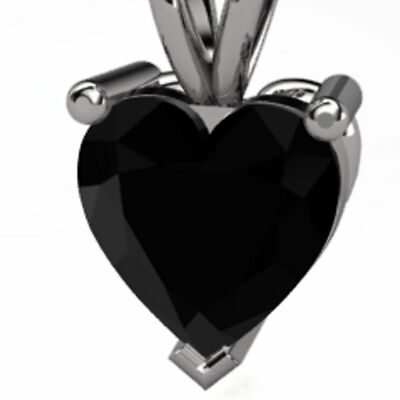 0,75ct Schwarz Herzschliff Österreichischer Zirkon Solitär Anhänger Halskette 14kWG/925 