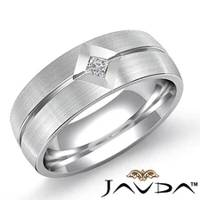 Matte Finish Men's Kite Bezel Set Princess Diamond Half Wedding Band 0.10Ctw.