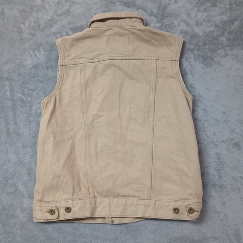 Levis Jean Vest Boys Unisex Kids XL 13-15 Tan Beige Denim Trucker Biker Retro - Picture 8 of 8