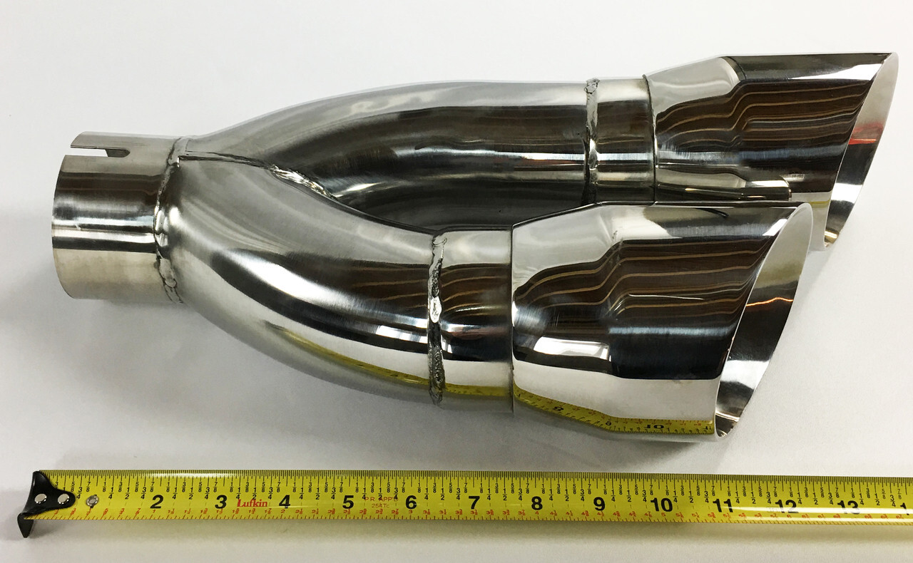 Exhaust Tip 3.00  Inlet 4.00  Outlet 16.00  long Dual Slant Angle Stainless Stee