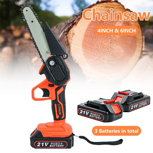 4"/ 6" Mini Handheld Electric Chainsaw Cordless Chain Saw Wood Cutter +3 Battery - Picture 3 of 12