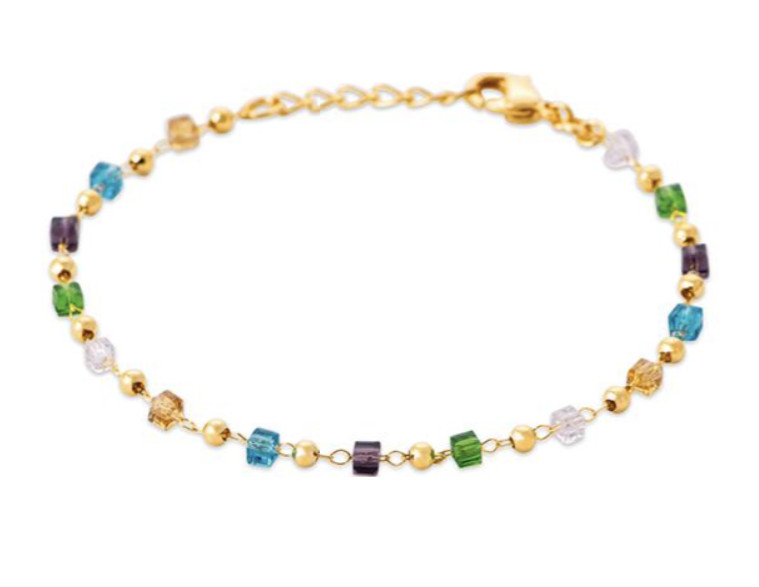 Bracelet perles de cristal multicolore le cadeau idéal pour femme en plaqué or