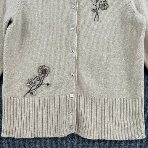 Cardigan vintage Ann Taylor Loft con perline donna M Petite beige lana angora cashmere - Foto 3 di 11
