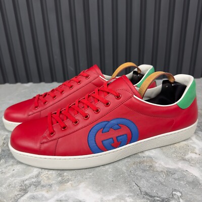Gucci Ace Interlocking Low-top Sneakers Red Leather 14.5 G or 15