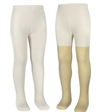 Wonder Nation Girls Lurex Footed Tights 2Pack S 4-6 Gold/Ivory Heavyweight 2Pair