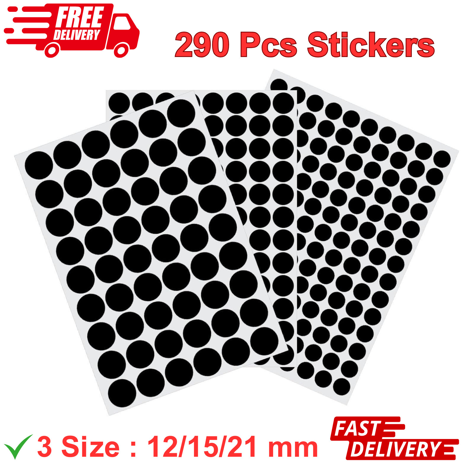 3 Sheets 290 Pcs Screw Hole Cover Stickers, 12 Mm/15 Mm/21 Mm Black Screw Covers