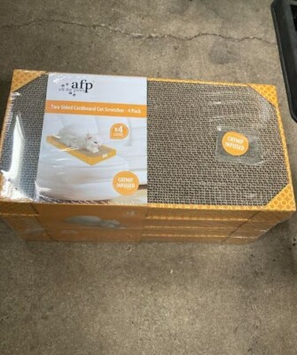 New  ! 4 X Brand New AFP Two Sided Cardboard Cat Scratcher Catnip Infused Yellow