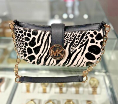 Michael Kors Carmen Small Leather Pouchette Animal Print Shoulder