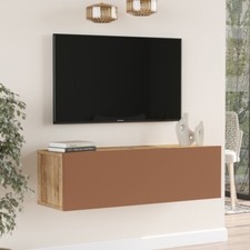Mobile TV Sospeso 100x32x30 Rosso Mattone E Rovere Effetto Legno Con Vano Frame
