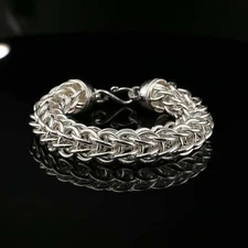 Sterling Silver Byzantine Thick Chain Bracelet with S-Hook Clasp, 8.5", Unisex