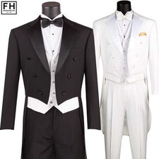 VINCI Men's Classic-Fit Tailcoat Tuxedo w/ White Vest - 36R-56L, 2 Colors - NEW