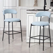 Set of 2 Bar Stools Bar Chair Counter Height Dining Chairs w/ Footrest Blue
