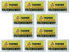 100X Feather Double Edge Razor Blades Platinum Coated Hi-Stainless Steel Jpn Ma