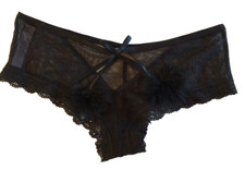 Victorias Secret molto sexy nero sfacciato panty pom-pom taglia M guancia sbirciatina schiena nuovo con etichette