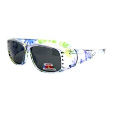 Women's Fit Over Polarized Lens Sunglasses Rhinestones Transparent Blue Floral