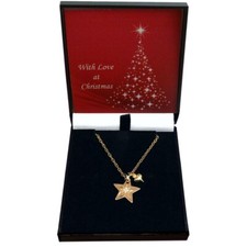 18k Gold Plated Star & Heart Necklace in a Christmas Gift Box for Women or Girls