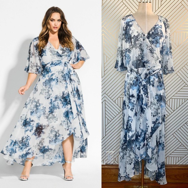 NWT City Chic Kenji Floral Wrap Maxi Dress in White / Blue Size M / 18 | eBay