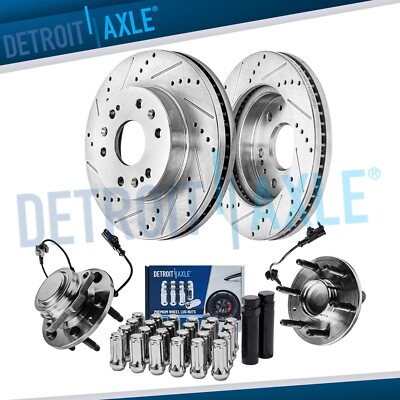2WD Front Drilled Rotor Wheel Bearing Hub 24pc Lug Nut w/keys for Escalade Yukon