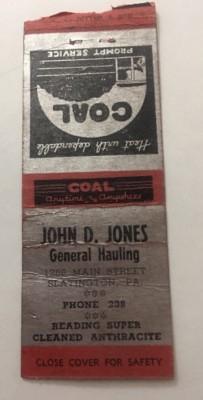 Vintage Matchbook Cover Matchcover John D Jones General Hauling PA